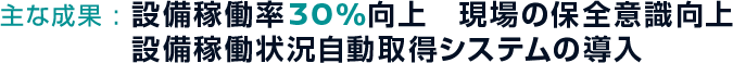 主な成果:設備稼働率30%向上　現場の保全意識向上 設備稼働状況自動取得システムの導入