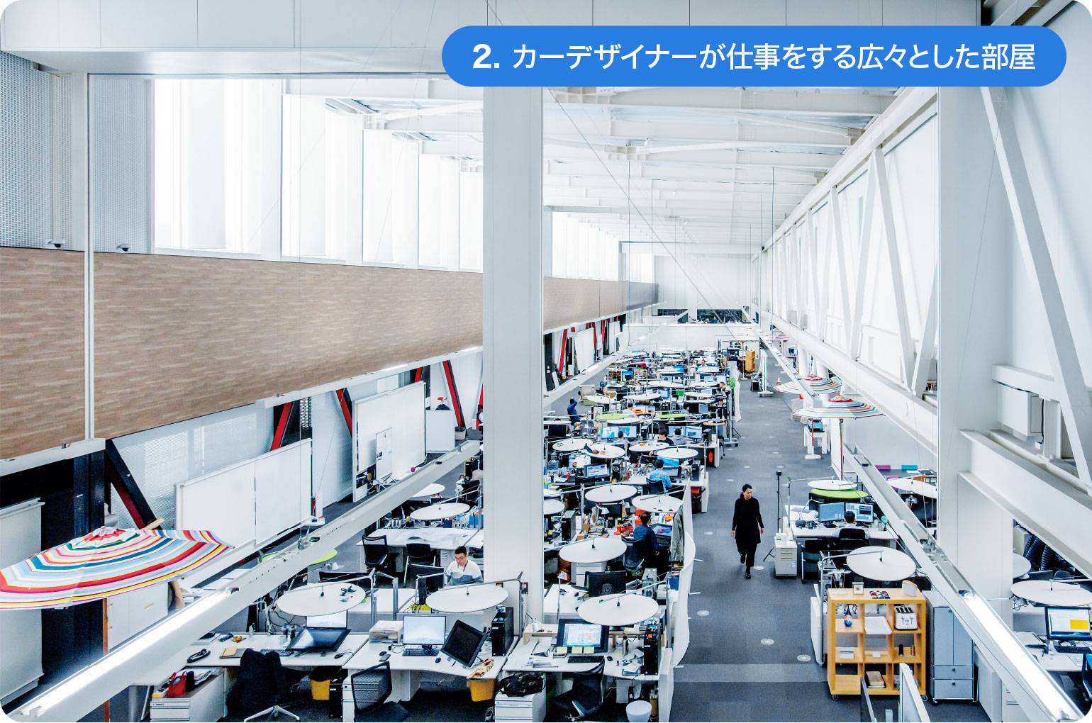 2.カーデザイナーが仕事をする広々とした部屋